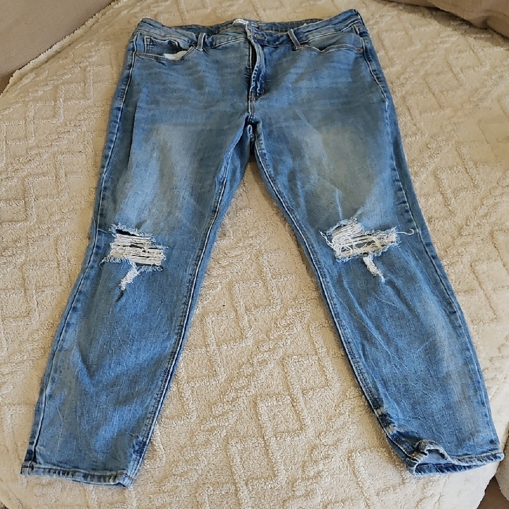 Old Navy Light Blue Power Straight High Rise Distressed Jeans Size 16